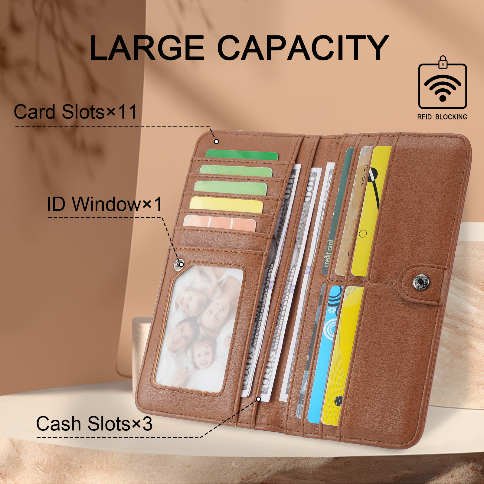 Ultra Slim Bifold Wallet For Women – Pink Faux Leather With ID Window & Credit Card Slots