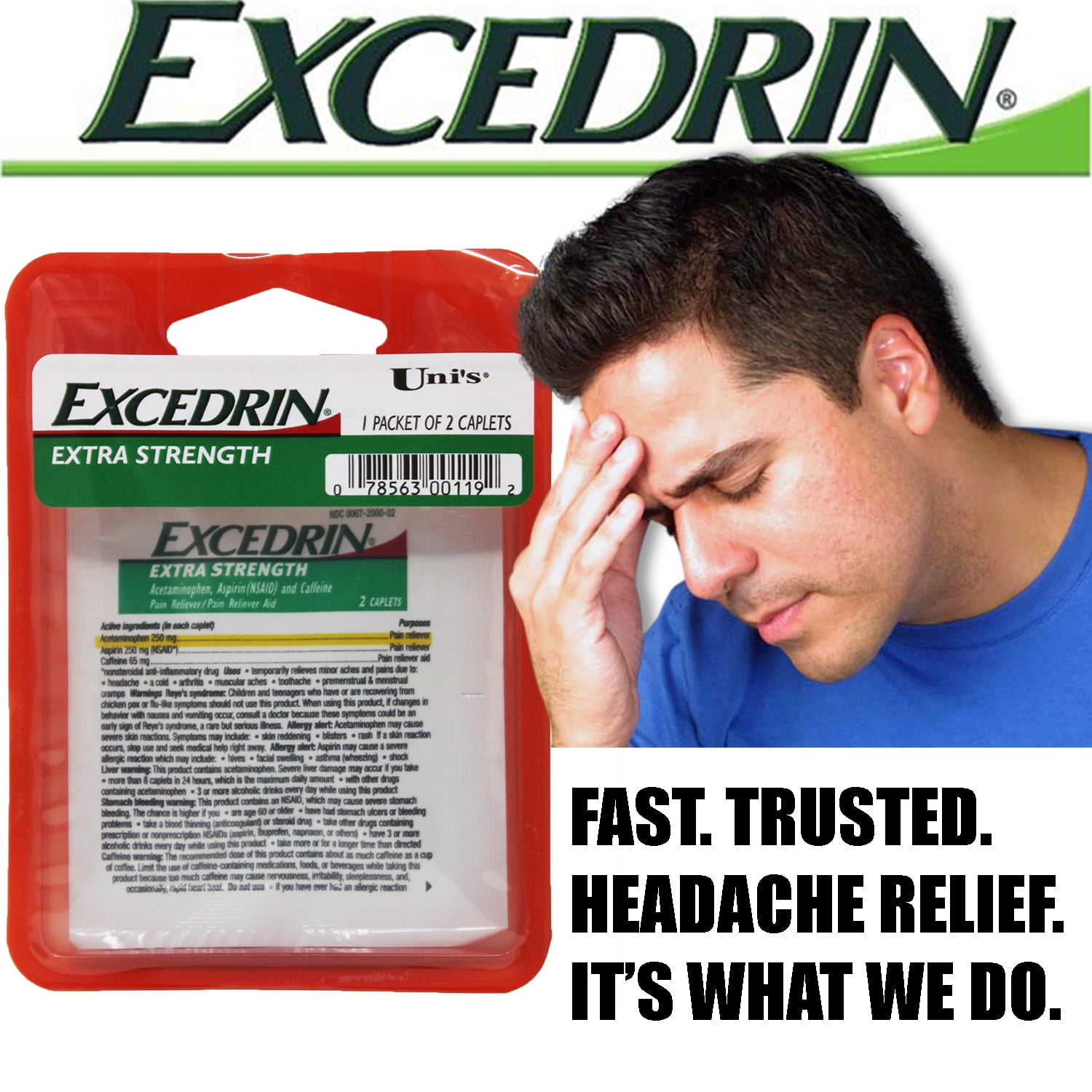 Uni's Excedrin Extra Strength 6 Count Single Dose Relief 2 Caplets per