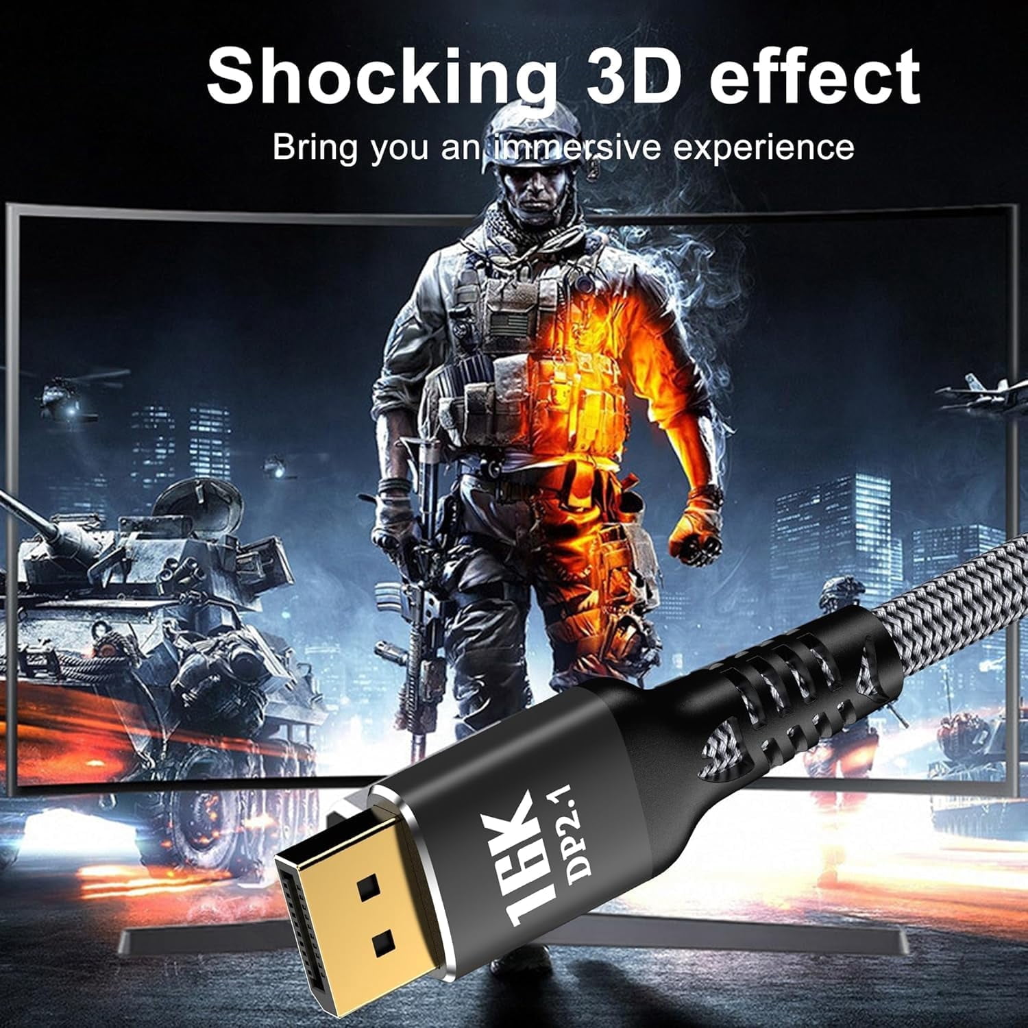 DisplayPort Cable 2.1 16K Display Port 2.1 2.0 Cable [16K 60Hz, 8K 120Hz, 4K 240Hz 165Hz 144Hz, 80Gbps HDR10 HDCP DSC 1.2a] Braided DP 2.1 Cord for FreeSync G-Sync Gaming Monitor