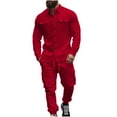 thumbnail image 3 of Dvprdro Mens Tracksuit 2 Piece Fleece Sets Button Down Long Sleeve Sweatshirts Elastic Waist Drawstring Sweatpants Cargo Casual Loose Fit Athletic Outfits with Multi Pockets, 3 of 7
