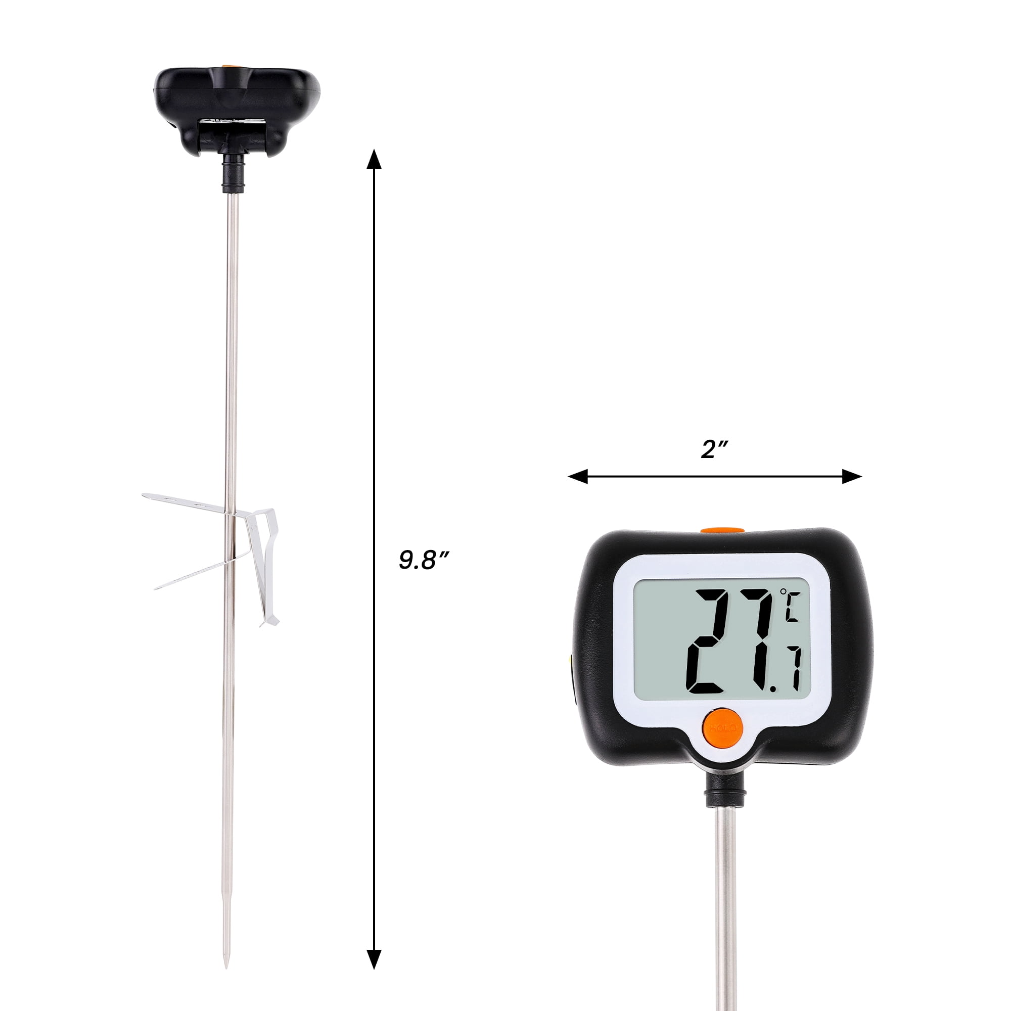 Unique Bargains Instant Read Cooking Thermometer with Clip Black 9.8 Inch