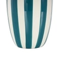 thumbnail image 4 of DecMode 10" Round Wide Teal Ceramic Vase with White Vertical Stripes, 4 of 9