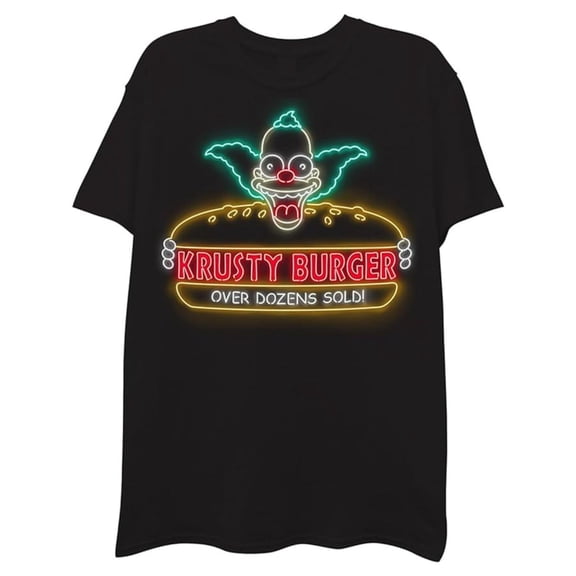The Simpsons Men's Shirt, Classic Printed Krusty The Clown T-shirt Black - M