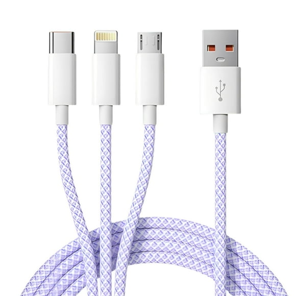 TRAHOO-3.3FT 3 in 1 MFi Charging Cable, Multi Device Compatible (iPhone, iPad, MacBook, Galaxy, Google Pixel), 66W Max Fast Charge, Purple