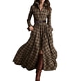 thumbnail image 2 of LEKWK Shirts Dresses for Women Long Sleeve Button Down Maxi Dress with Belted Pockets A Line Dress Fall Plaid Print Elegant Casual Office Wear, 2 of 4