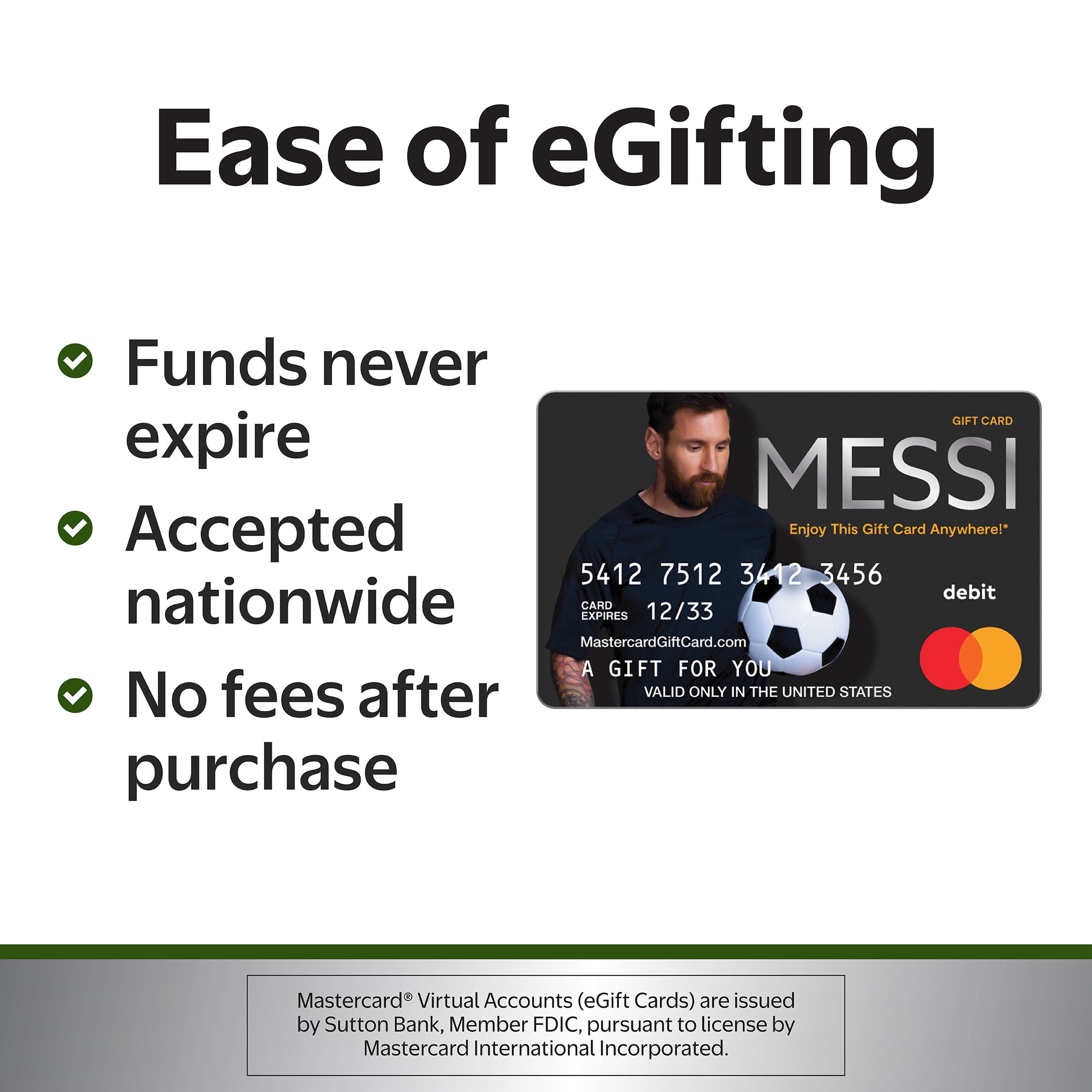 Mastercard® $20-$500 eGift Messi (Plus 6.84 Purchase Fee) [Email Delivery]