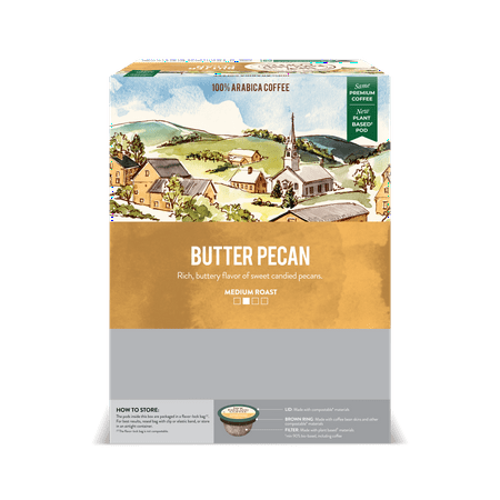 New England Coffee Butter Pecan, Medium Roast, Single Serve Pods, 24 Count Box
