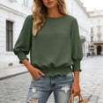 thumbnail image 6 of COMVALUE Banded Bottom Tops for Women Smocked Tops Elastic Cinched Waist Top Dressy Blouse 3/4 Length Sleeve Casual Outfits Army Green for Size M, 6 of 7