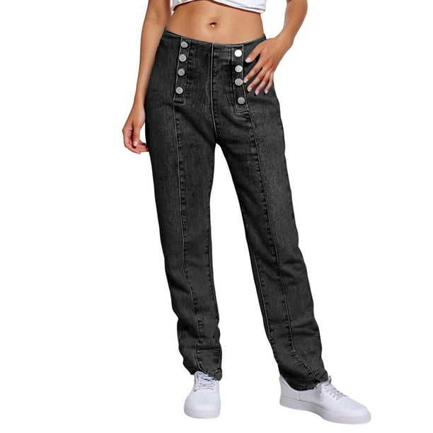 WILLBEST Jeans Mujer Pantalones Vaqueros Elásticos de Cintura Alta para Mujer, Ajustados, Con Doble Botón Frontal, Informales, Cómodos para Uso Diario Extra Chica