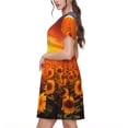 thumbnail image 2 of Picia Sunset Golden Sunflower Field Pattern Women's Short Sleeve Summer Dress Pleated Loose Swing Knee Length Short Sleeve Swing Dresses, 2 of 6