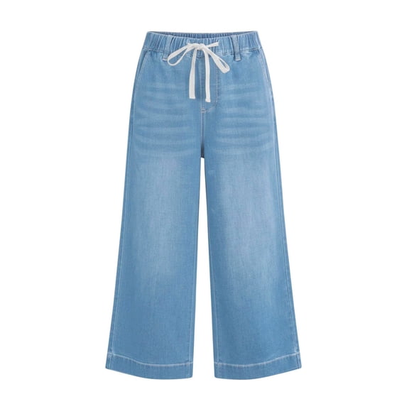 Denim Capris Pants for Women Casual Baggy Drawstring Wide Leg Capri Jeans Comfy Elastic Waist Jean Pedal Pushers 2026,XL