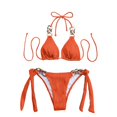 thumbnail image 3 of Gibobby Women's Two Piece Triangle Bikini Sets Ruffle Halter Tie Side String Adjustable Sexy Swimsut with Romovable Padded(Orange,S), 3 of 9