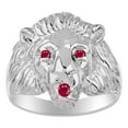 thumbnail image 1 of RYLOS Sterling Silver Lion Head Ring Color Stone Birthstones Eyes and Mouth Fun Designer Rings Ruby Jewelry Size 10, 1 of 8