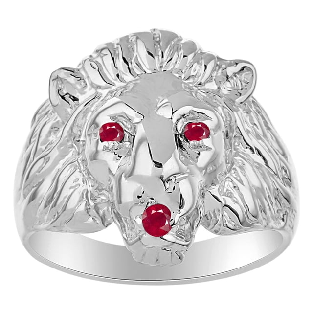 RYLOS Sterling Silver Lion Head Ring Color Stone Birthstones Eyes and Mouth Fun Designer Rings Ruby Jewelry Size 10