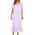 thumbnail image 2 of SWSMCLT Women's Cotton Nightgown Comfy Soft Sleepwear Cute Pajamas Summer Long Vintage Short Sleeve Ruffle Purple 01 Medium, 2 of 4