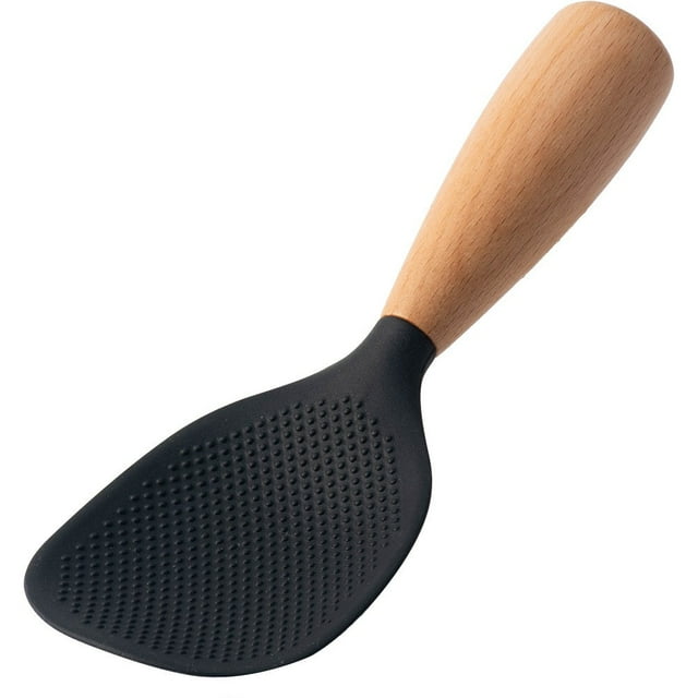 Cuillère à Riz en Silicone / Tête en Silicone Antiadhésive Résistante à la Chaleur de Qualité Alimentaire / Poignée en Bois Ergonomique et Froide / Lavable au Lave-Vaisselle / Multicolore / Idéale pour Riz, Grains, Accompagnements