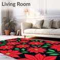 thumbnail image 2 of ODIKA 3'x5' Machine Washable Non-Slip Area Rug, Festive Poinsettia Bloom Design Winter Welcome High Traffic Rug, Red, 623662, 2 of 7