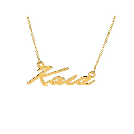 Personalized 14K Yellow Gold Over Sterling Silver "Kaia" Single Nameplate Necklace With 18 inch Link Chain