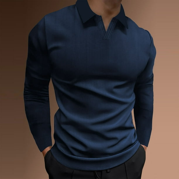 pstuiky camisa de manga larga para hombre, Camisa de color liso para hombre, jersey con solapa y botones de tira vertical, manga larga Tops de hombre l
