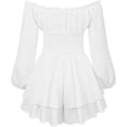 thumbnail image 5 of Vestido con volantes y hombros descubiertos, mameluco con cuello cuadrado y mangas abullonadas para mujer, vestido con vuelo de playa fluido en capas ahumadas, 5 of 5