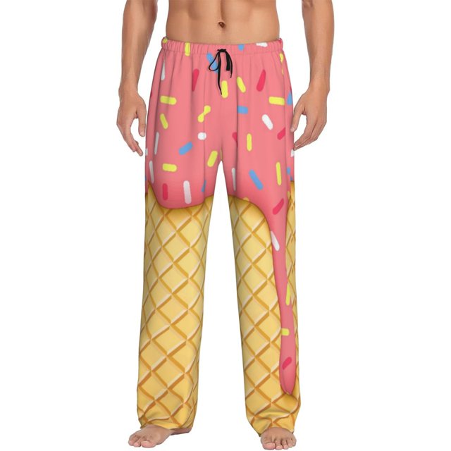 Balery Pink Ice Cream Pantalones de pijama para hombre, pijama ultraligero, pantalón de descanso-Small