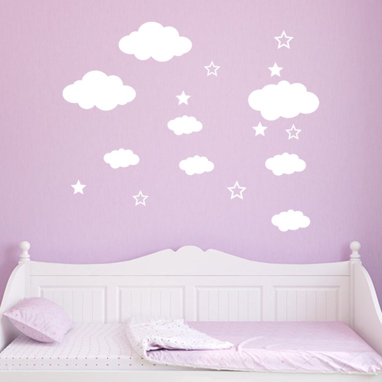 Cloud Wall Stickers - 42pcs Large White Vinyl Decals For Nursery, Bedroom, Playroom Decor (Peel & Stick)