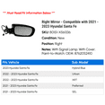 thumbnail image 2 of Right Mirror - Compatible with 2021 - 2023 Hyundai Santa Fe 2022, 2 of 2