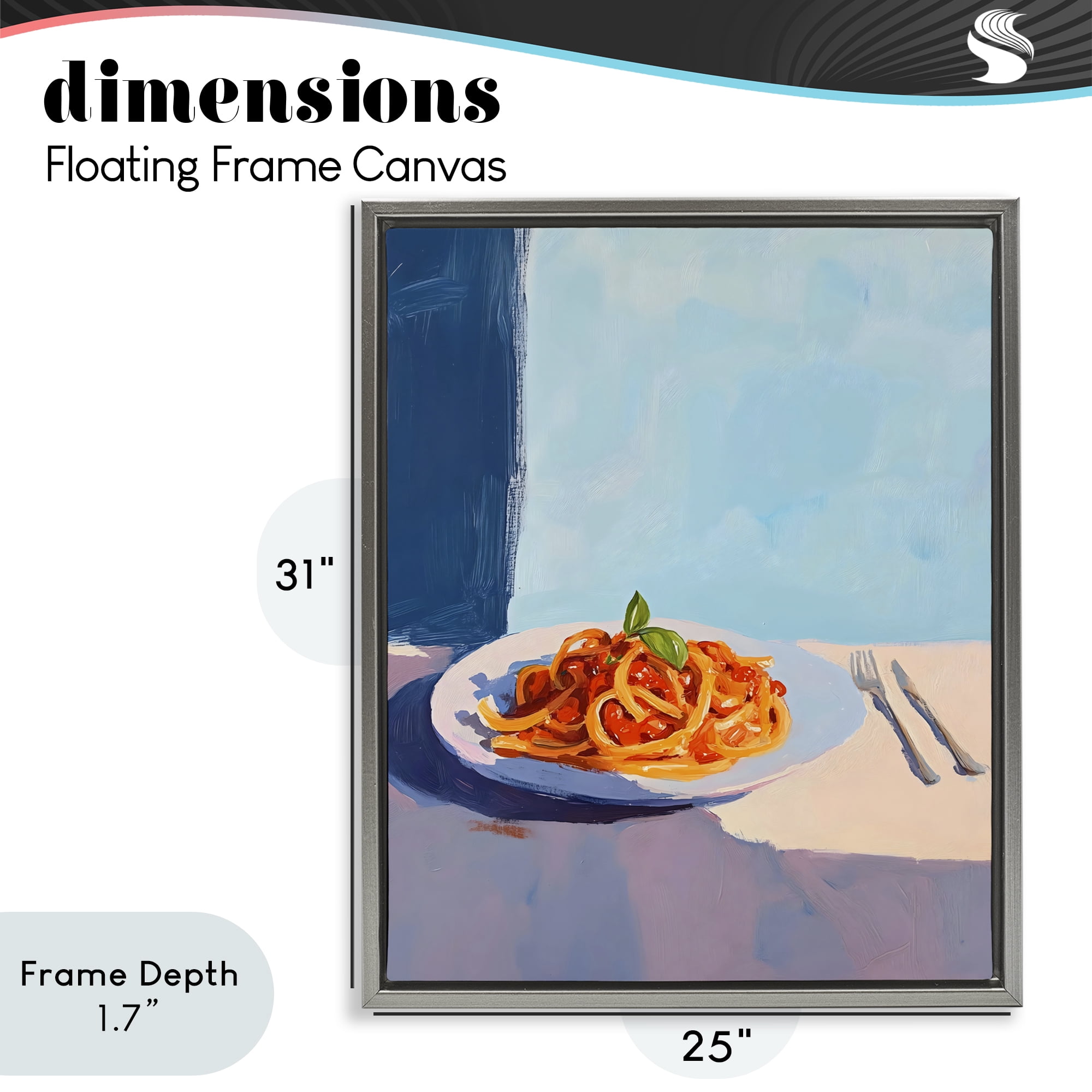 Stupell Industries Italian Spaghetti on Plate Gray Framed Floater Canvas Wall Art, design by The Prints Vibe