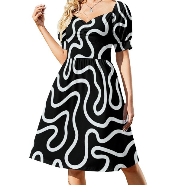 Vestido abstracto n.° 1 de manga corta con estampado pop art de los años 60 en blanco y negro, ropa de verano para mujer, vestidos de noche.
