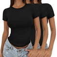 thumbnail image 2 of Ladies Tops And Blouses Crop T Shirt Girls Summer Pullover Top Thin Round Neck Fashion Short Sleeves Womens Tops, 2 of 7