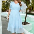 thumbnail image 5 of Fengqque Plus Size Women's Summer Dresses Loose Fit Flowing Pleats Bohemian Elegant Girls Doll Dresses Sunny Beach Party Loose Casual Round-Neck Solid Short Sleeve Mid-Length Sleeve Size Dress, 5 of 8