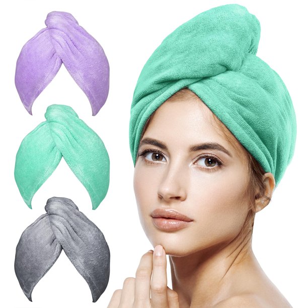 Toalla de pelo POPCHOSE de microfibra, 3 paquetes, para mujer