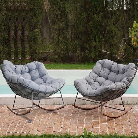 Grand Patio Outdoor 2-Piece Rocking Chairs, Oversized Padded Cushion Rocker for Porch, Gray