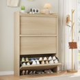 thumbnail image 6 of Shoe Cabinet with 3 Flip Drawers, Modern Shoe Storage for Entryway, Wooden Shoe Organizer Cabinet with Adjustable Shelf, Hidden Shoe Rack for Hallway, Living Room, Natural, 6 of 6