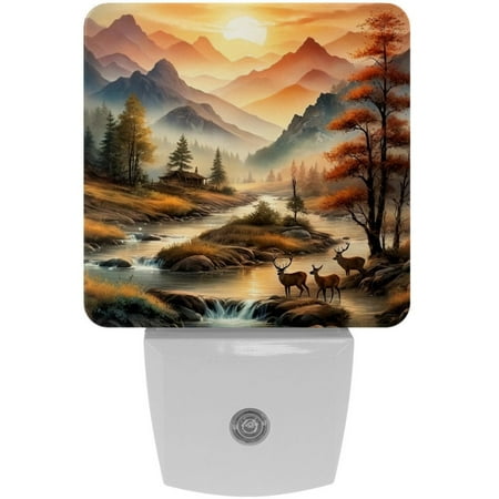 

DIYmaking Night Lights Plug into Wall Nightlight Led Night Light with Dusk to Dawn Sensor for Kids Room Bedroom Bathroom Hallway 2 Pack Mountain Sunset