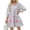 Pink, variant on Floral Print Loose Long Sleeved Women V-neck Ruffle Tassel Mini Dress
