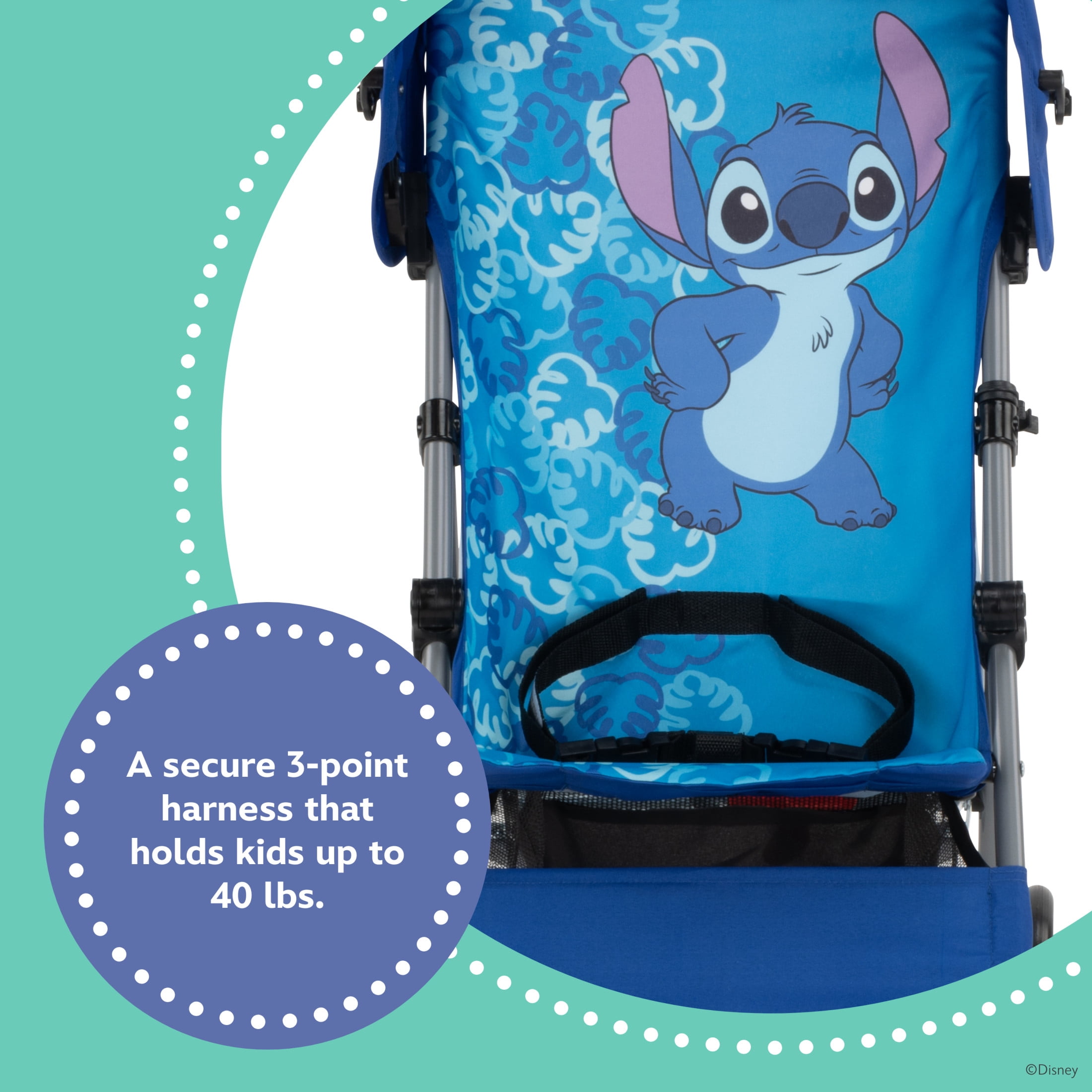Disney Baby Comfort Height Character Toddler Umbrella Stroller with Basket, Tropical Stitch