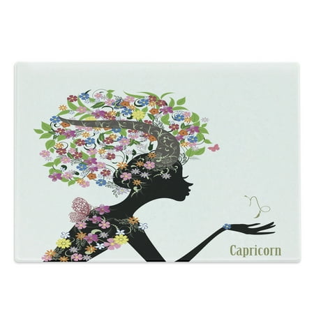 

Zodiac Capricorn Cutting Board Woman Silhouette with Horns and Blooming Colorful Floral Elements Design Decorative Tempered Glass Cutting and Serving Board Large Size Multicolor by Ambesonne