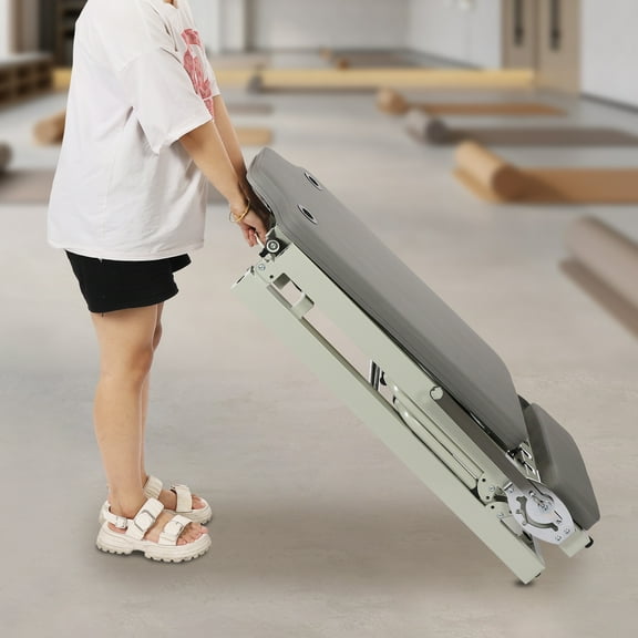 197*57*72.5cm Grey Foldable Pilates Reformer Machine Multifunctional Yoga Fitness Equipment with Foam Pads