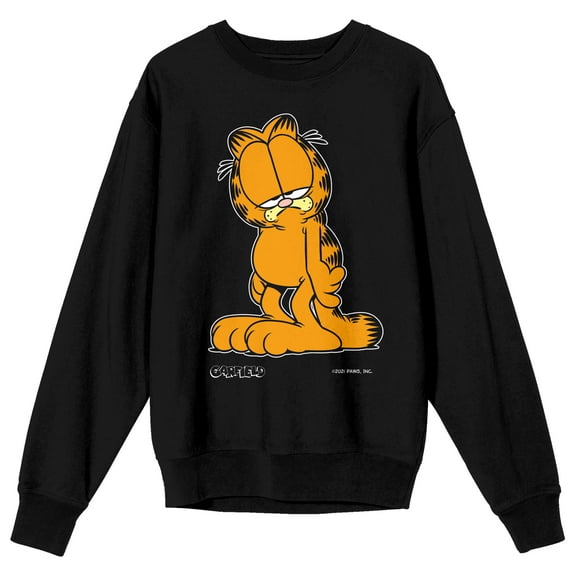 Grumpy Garfield Women's Black Crewneck Fleece Sweatshirt-Medium