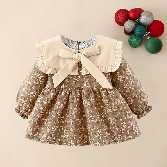 Wavsuf Flower Girls Dresses Fleece Long Sleeve Winter Yellow Dresses Size 2Y