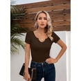 thumbnail image 5 of Women Tops Crew Neck Shirts Short Sleeve Casual Ribbed Slim Fitted T Shirts for Summer, 5 of 8