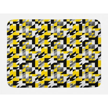 Yellow And White Bath Mat Geometric Design With Triangles
