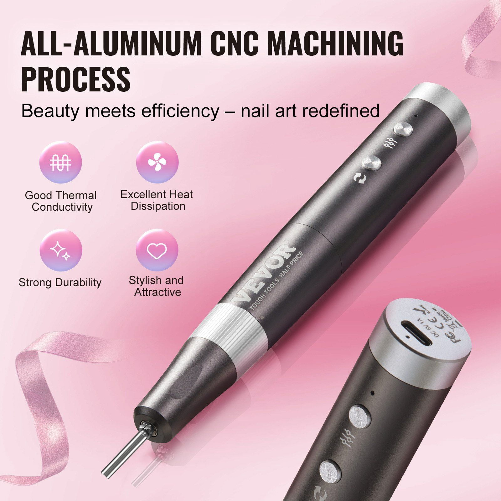 Electric Cordless Nail Drill 30000RPM Variable Speed Rechargeable E File Machine Portable Manicure Pedicure Polisher with 50 Sanding Bands for Dead Skin Removal and Nail Smoothing