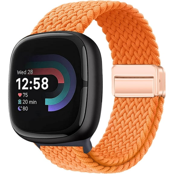 REQO Braided Magnetic Bands Compatible with Fitbit Versa 4/Fitbit Versa 3/Sense 2/Sense 1,Soft Stretchy Elastic Nylon Sport Loop Strap for Women Men