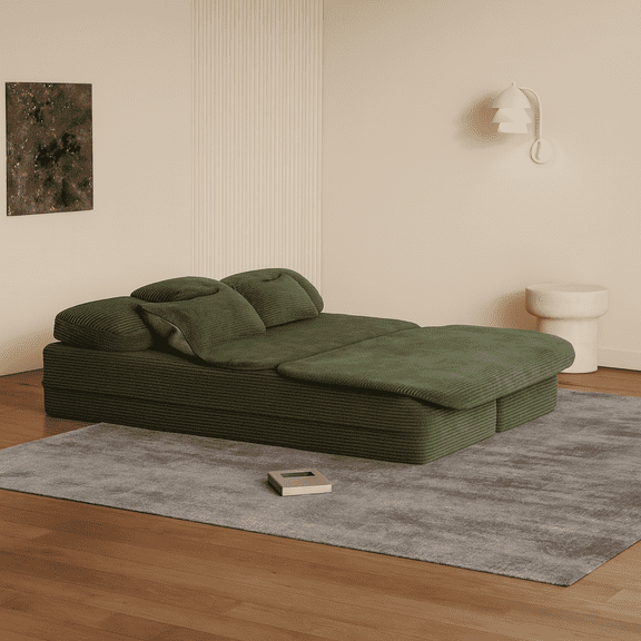 75''2-in-1 Foldable Sofa,Convertible Sleeper Foam Sofa Bed with Multi Functional Blanket, Corduroy Floor folding sofa bed, Floor Sofa Lounge Sofa for Living Room Bedroom Lounge Studio