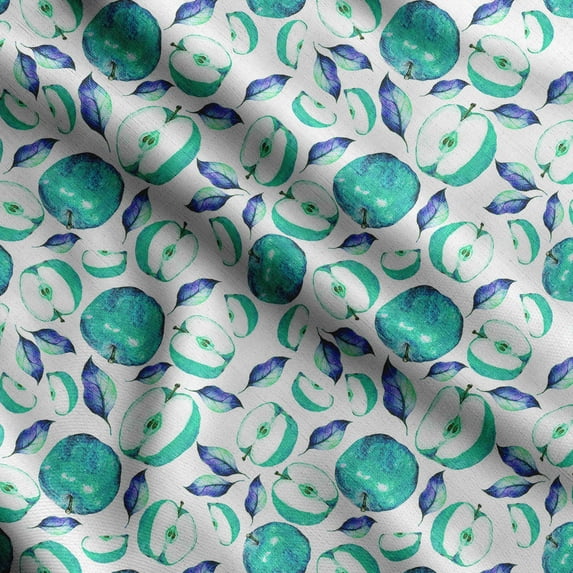 Soimoi Watercolor Fruit Print, Silk Fabric, Decor Sewing Fabric by The Yard 42 Inch Wide,Decorative Fabric for Shirts Suits Ties, Teal Green