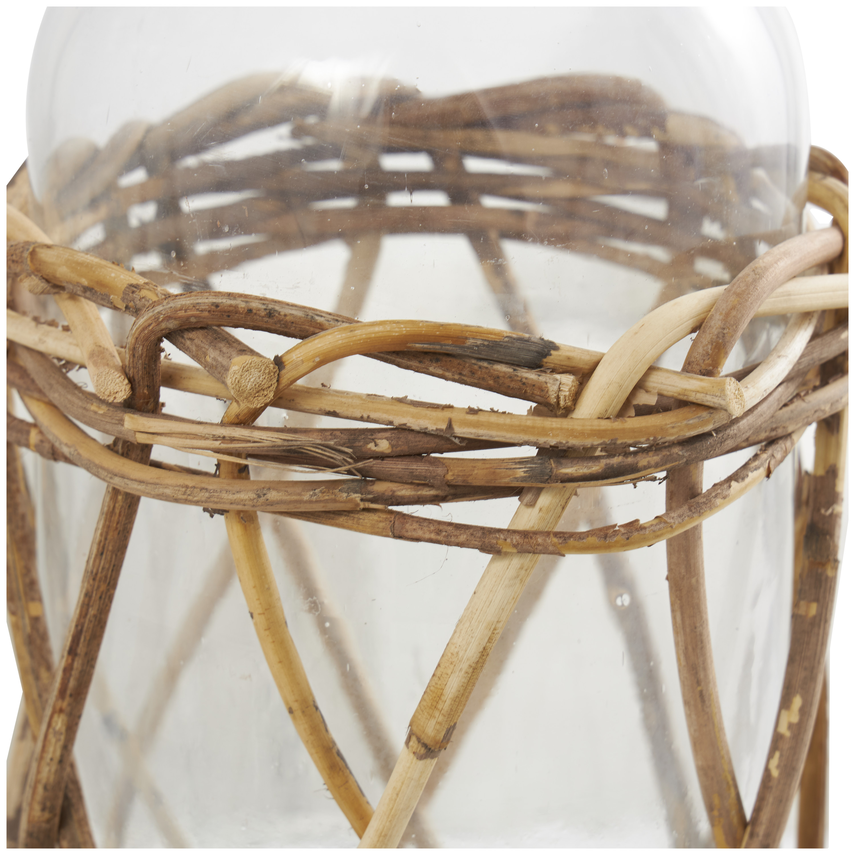 DecMode 27" Handmade Tall Glass Vase with Brown Rattan Woven Lower Body