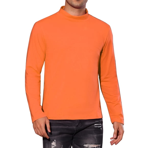 INSPIRE CHIC Turtleneck T-Shirt for Men's Mock Neck Long Sleeves Basic Pullover Tee Shirts