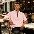 thumbnail image 5 of Domzest Mens Quater Zip Stand Collar Shirt Short Sleeve Lightweight Pullover Summer Casual Breathable Solid Shirts Light pink S, 5 of 7